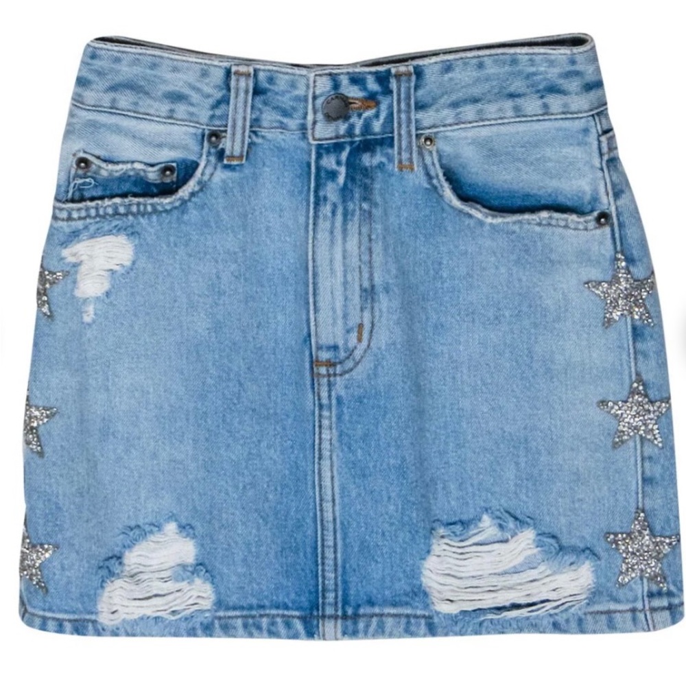 CARMAR girly denim skirth with silver glitter stars to its sides